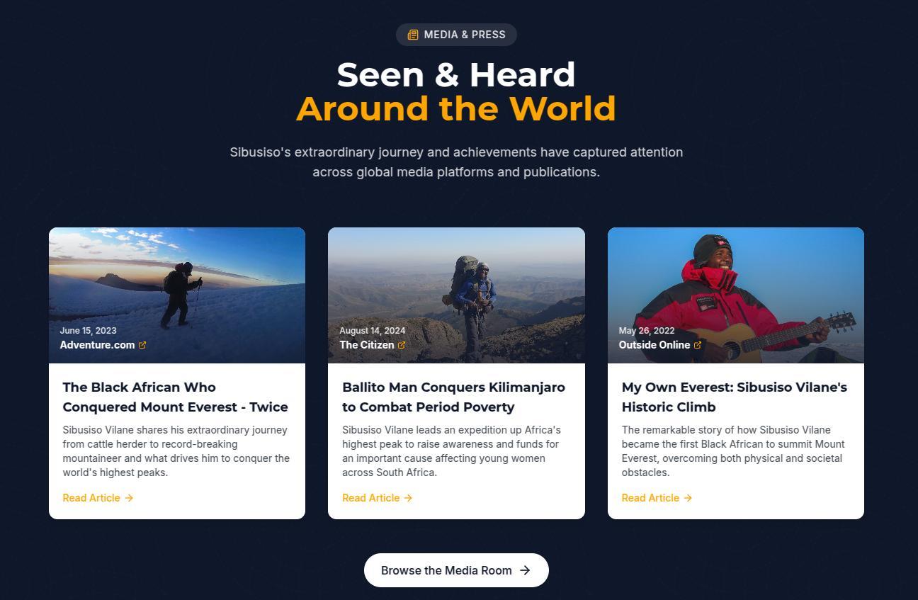Sibusiso website after redesign - services
