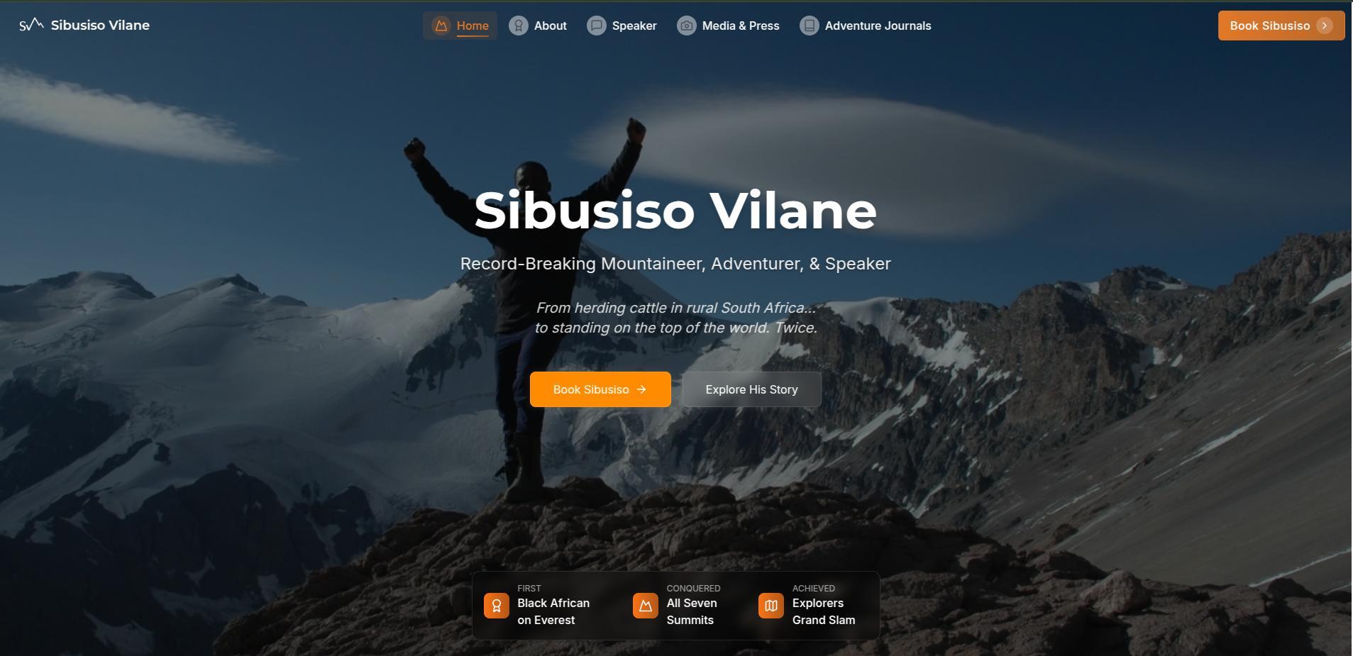 Sibusiso website after redesign - homepage